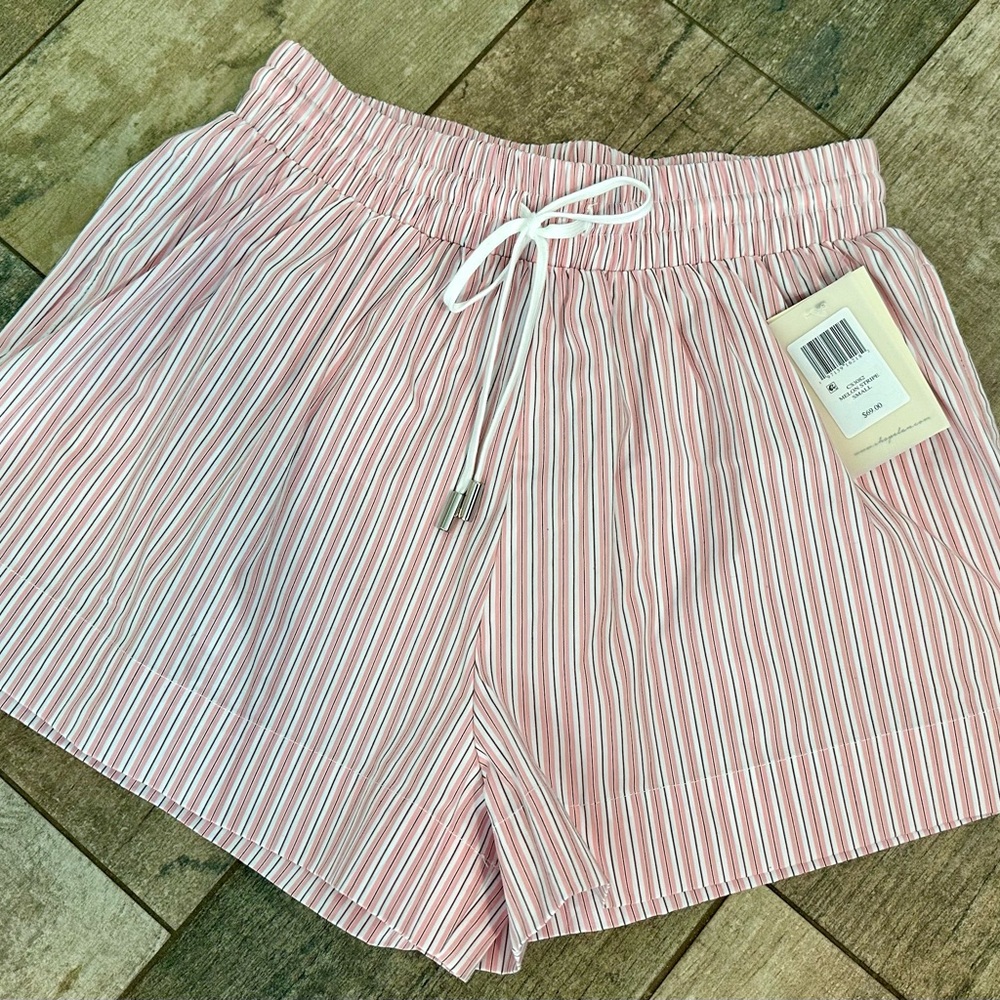 Elan Pink Striped High Waist Shorts